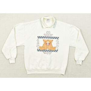 Gopher Sport Vintage 90s Teddy Bear Graphic Collared Sweatshirt White Size L